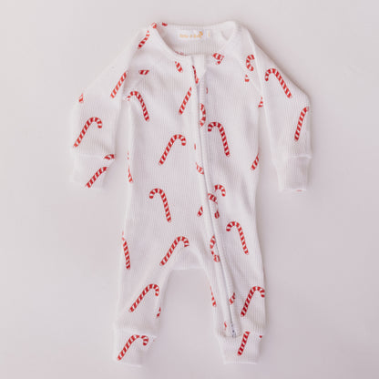 Zip Romper | Classic Candy Cane Waffle