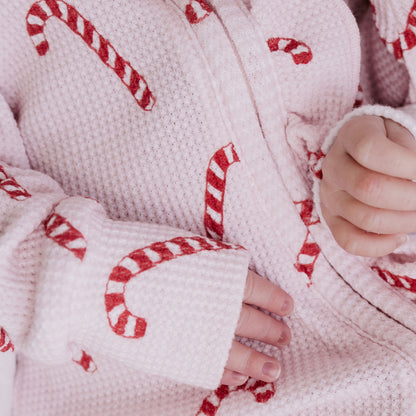 Frill Zip Romper | Pink Candy Cane Waffle