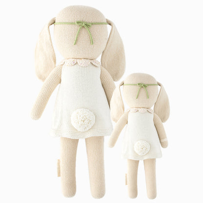 Cuddle and kind doll Hannah the bunny in the regular and little sizes, shown from the back. Hannah has a pom-pom tail.